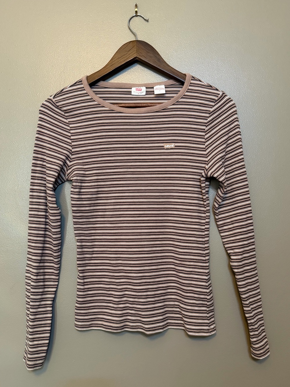 Levi's Women's Striped Long Sleeve Crewneck Top - Pink & Brown